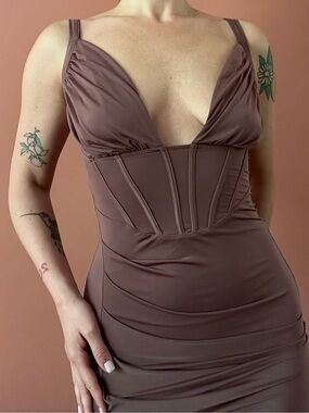 Fashion Nova mauve midi corset dress